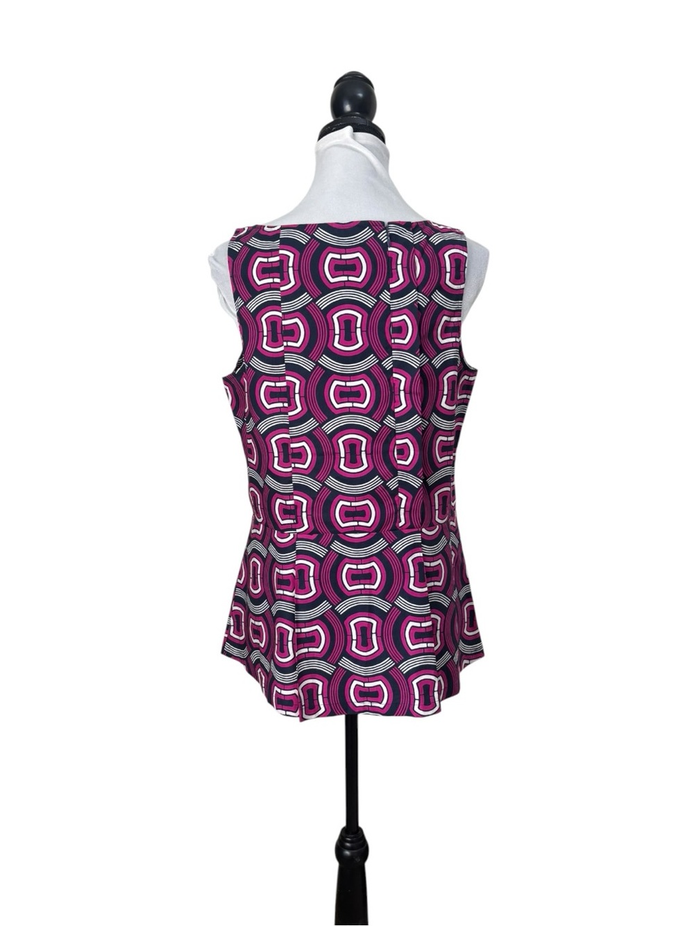 Club Monaco cotton pink & navy abstract print sleeveless contemporary top large - Picture 4 of 10
